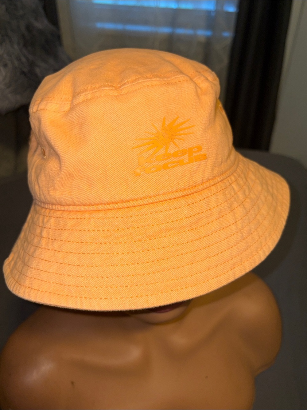 H&M Orange Stay Focused Bucket Hat with Sun Logo Medium